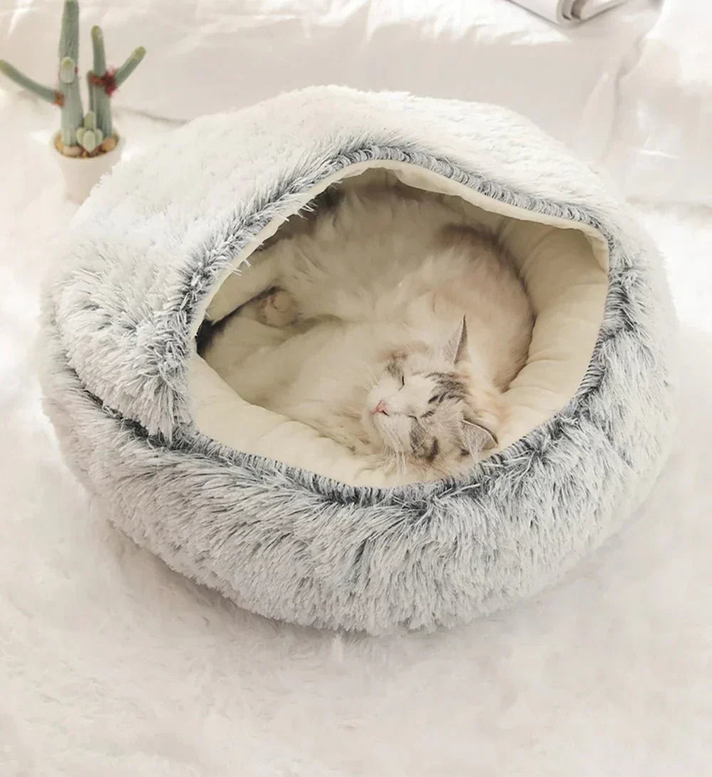 不安なペットのためのやわらかく落ち着くネスト型犬猫用ベッド