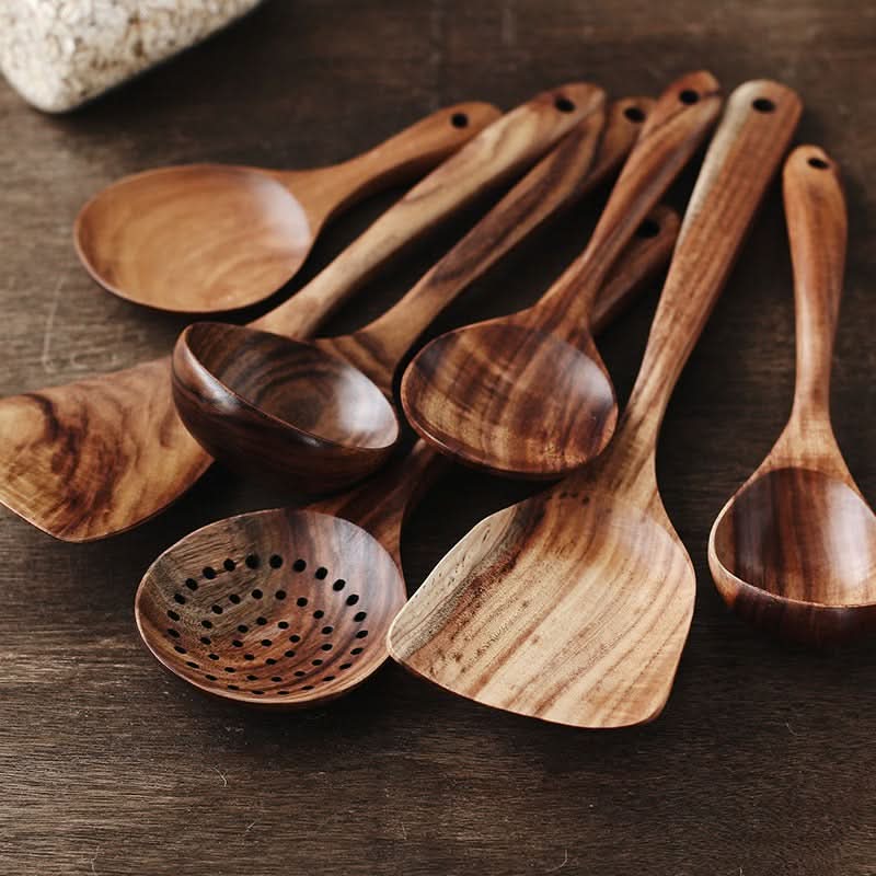 TimberNova チーク製キッチン用具セット 耐久性とスタイリッシュさを兼ね備えた家庭用