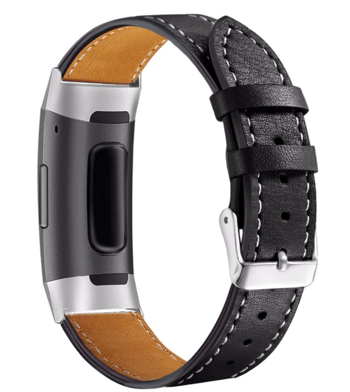 Elegáns fekete bőrszíj Fitbit Charge 4 okosórához