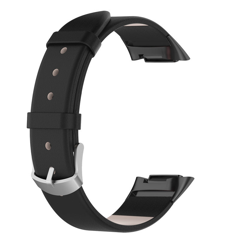 Fekete bőrszíj Fitbit Charge 5-höz, klasszikus stílusban