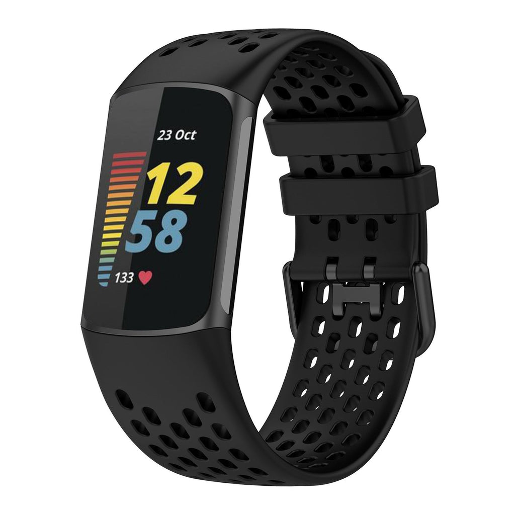 Fitbit Charge 5 lélegző szilikon szíj fekete könnyű