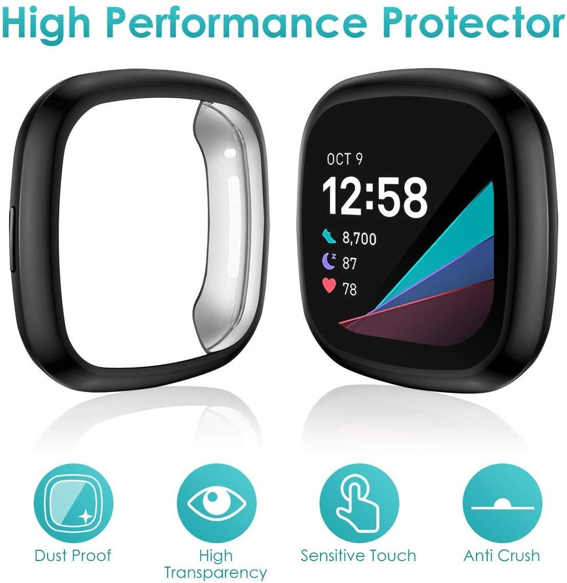 Fekete Fitbit Sense védőtok a Fitbit Sense-hez