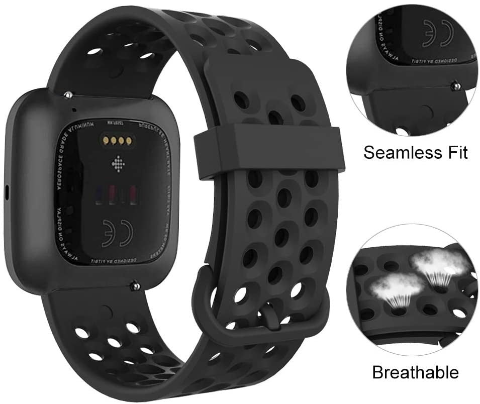 Lélegző pánt Fitbit Versa és Versa 2-höz, fekete színben