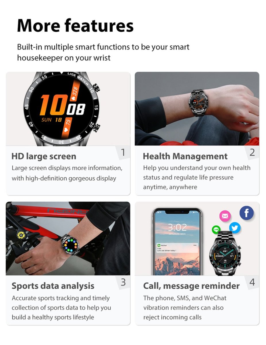 AureaTime Luxus Bluetooth Okosóra Professzionális Rozsdamentes Acél Szíjjal