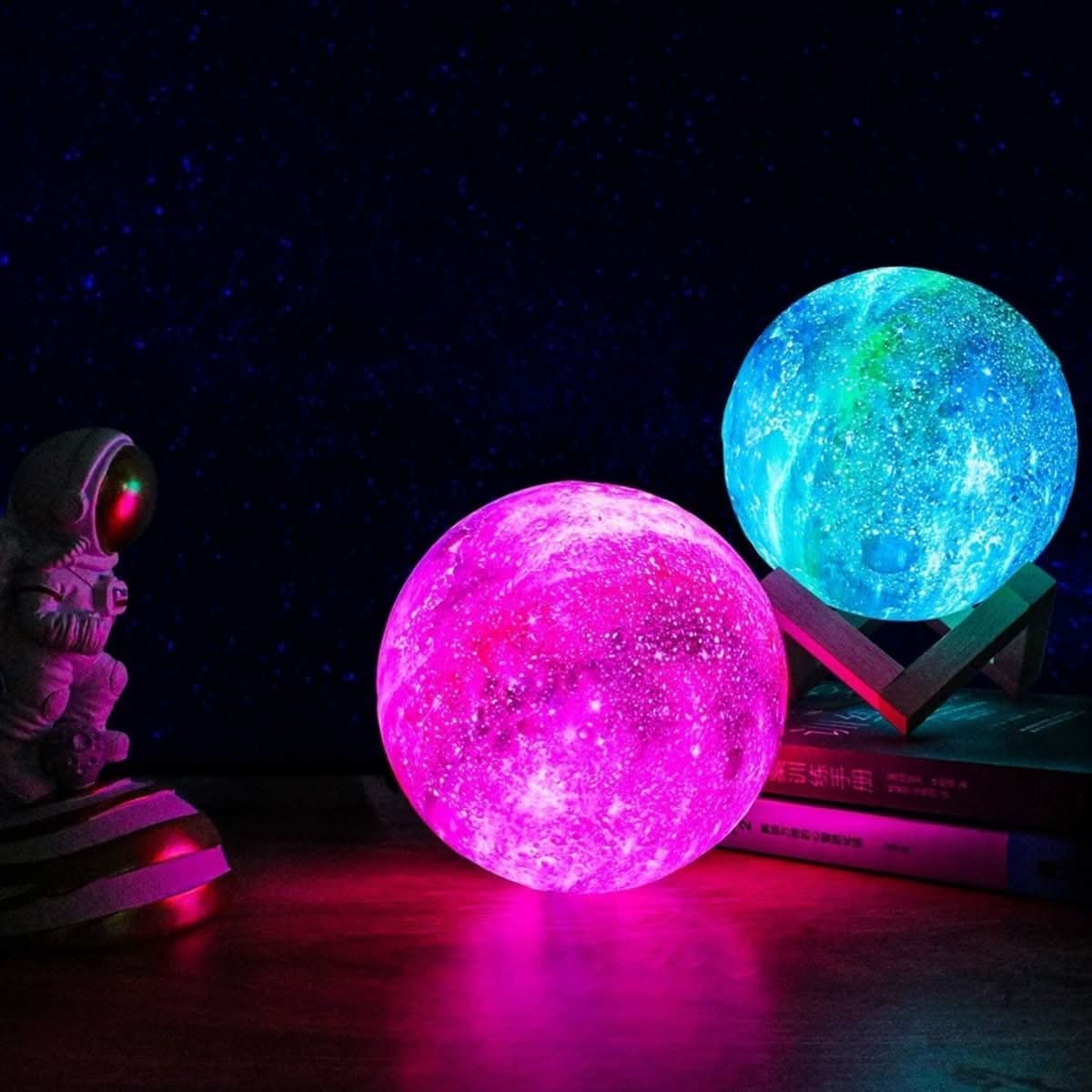 LumaNova Moon Lamp 3D Printed Lunar Light With 16 Colors Wooden Stand And Remote