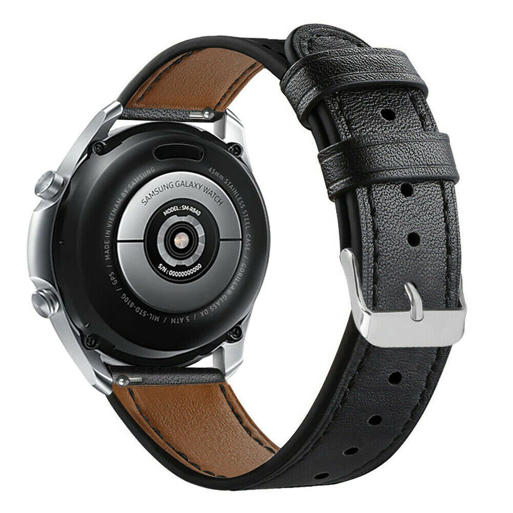 Fekete modern bőrszíj Samsung Galaxy Watch 3 45 mm-hez