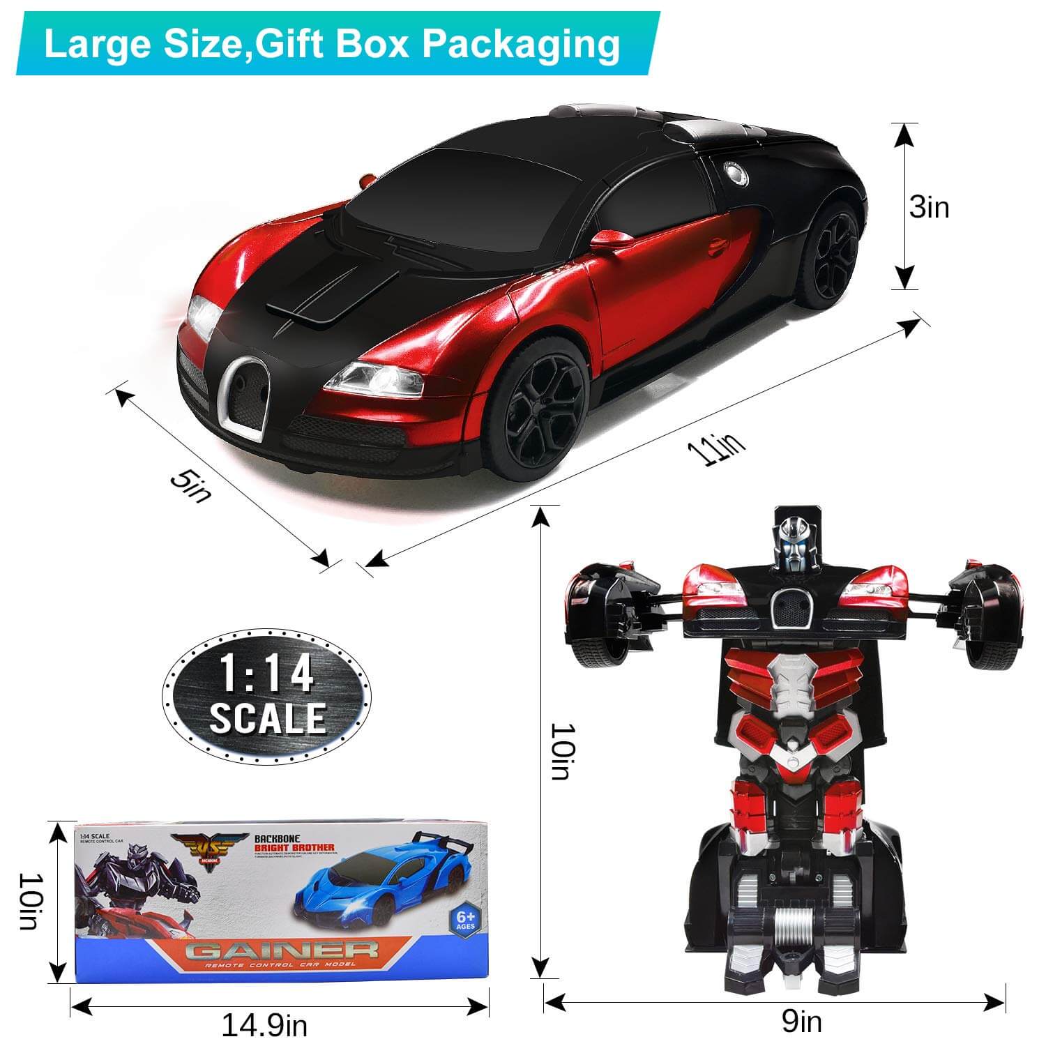 ジェスチャー操作リモコン付きLEDライト搭載変形ロボットカー
