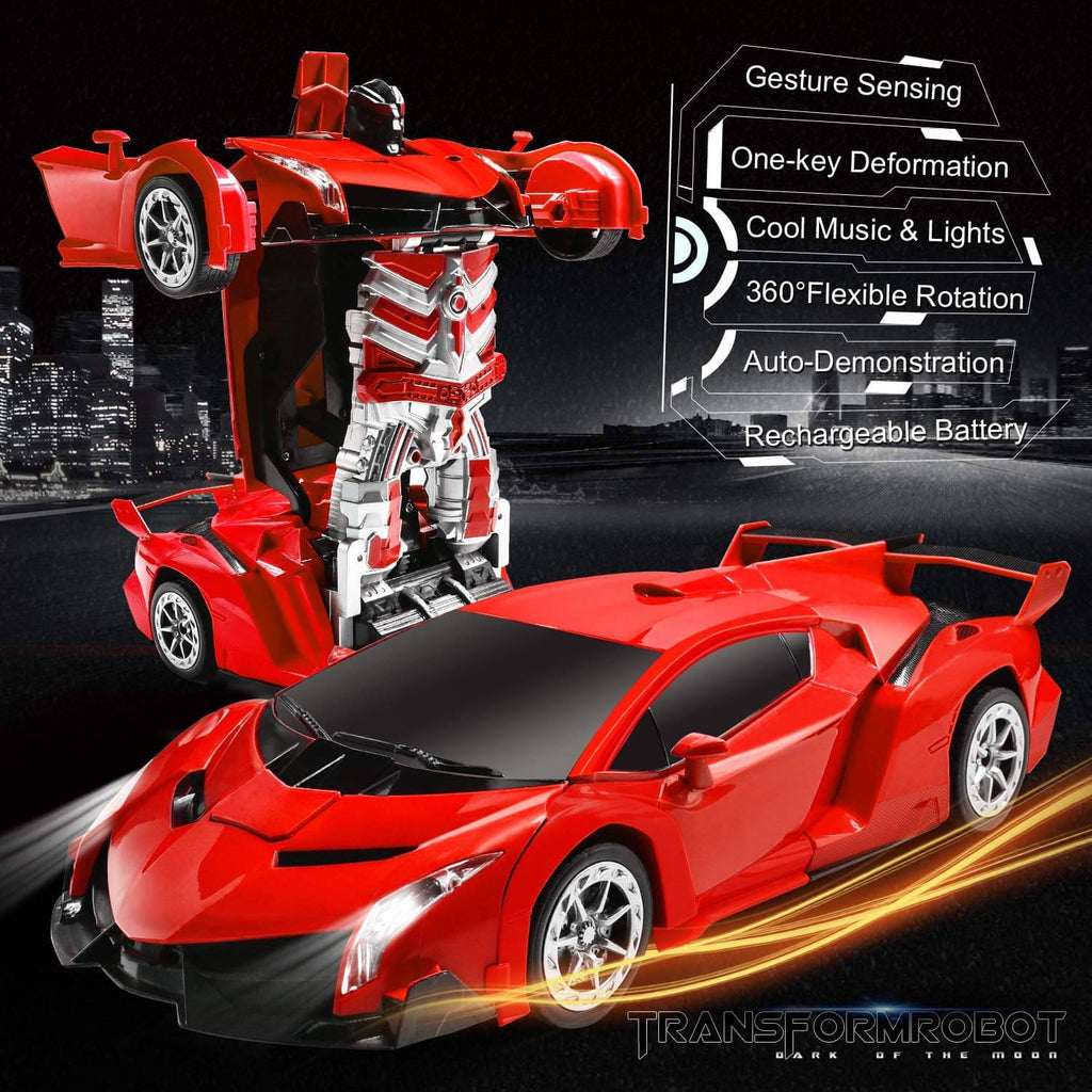 ジェスチャー操作リモコン付きLEDライト搭載変形ロボットカー