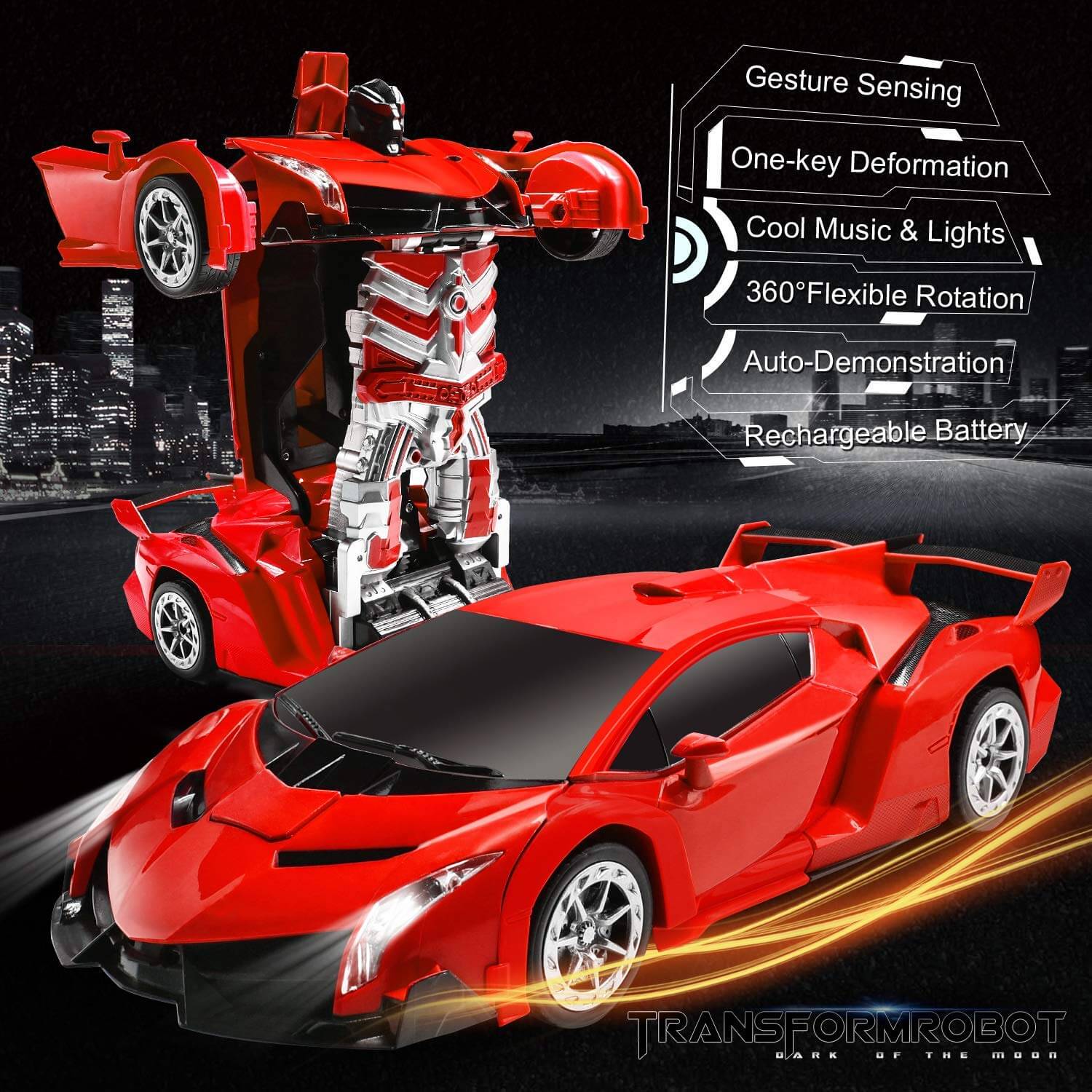ジェスチャー操作リモコン付きLEDライト搭載変形ロボットカー