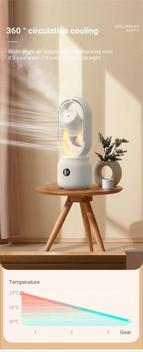 AeroBreeze lapát nélküli ventilátor otthoni és irodai használatra, hordozható hűtő, párásító és éjszakai fény