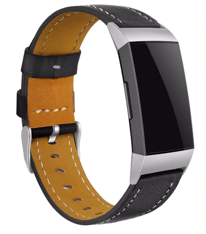 Elegáns fekete bőrszíj Fitbit Charge 4 okosórához