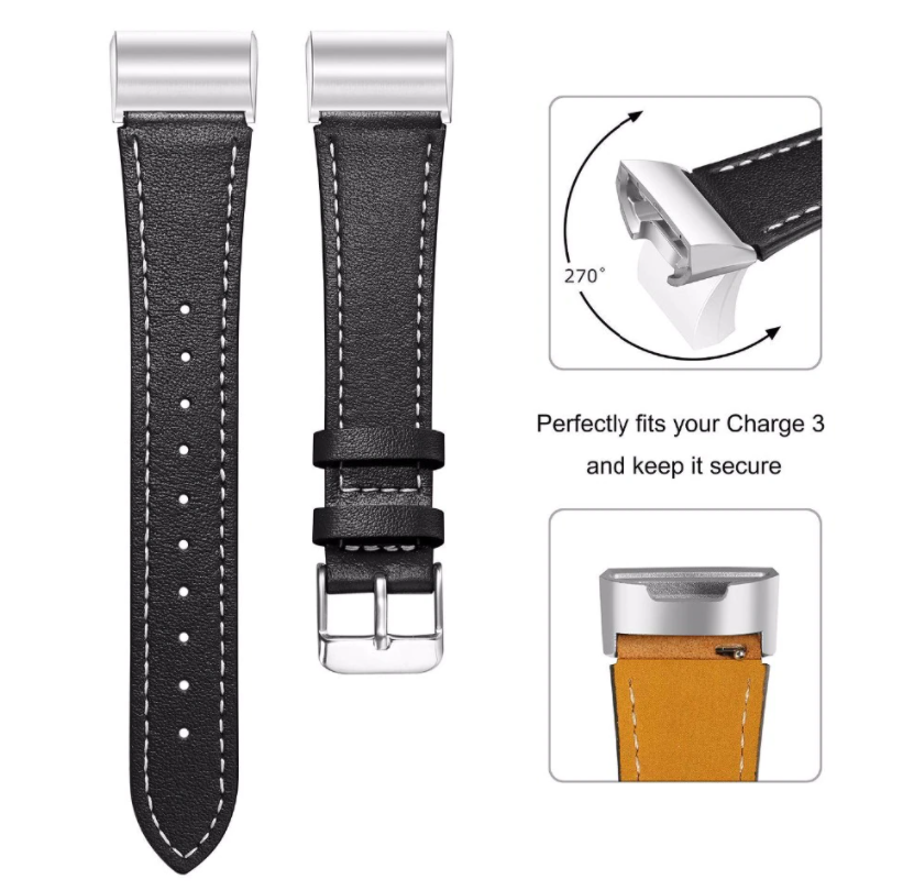 Elegáns fekete bőrszíj Fitbit Charge 4 okosórához
