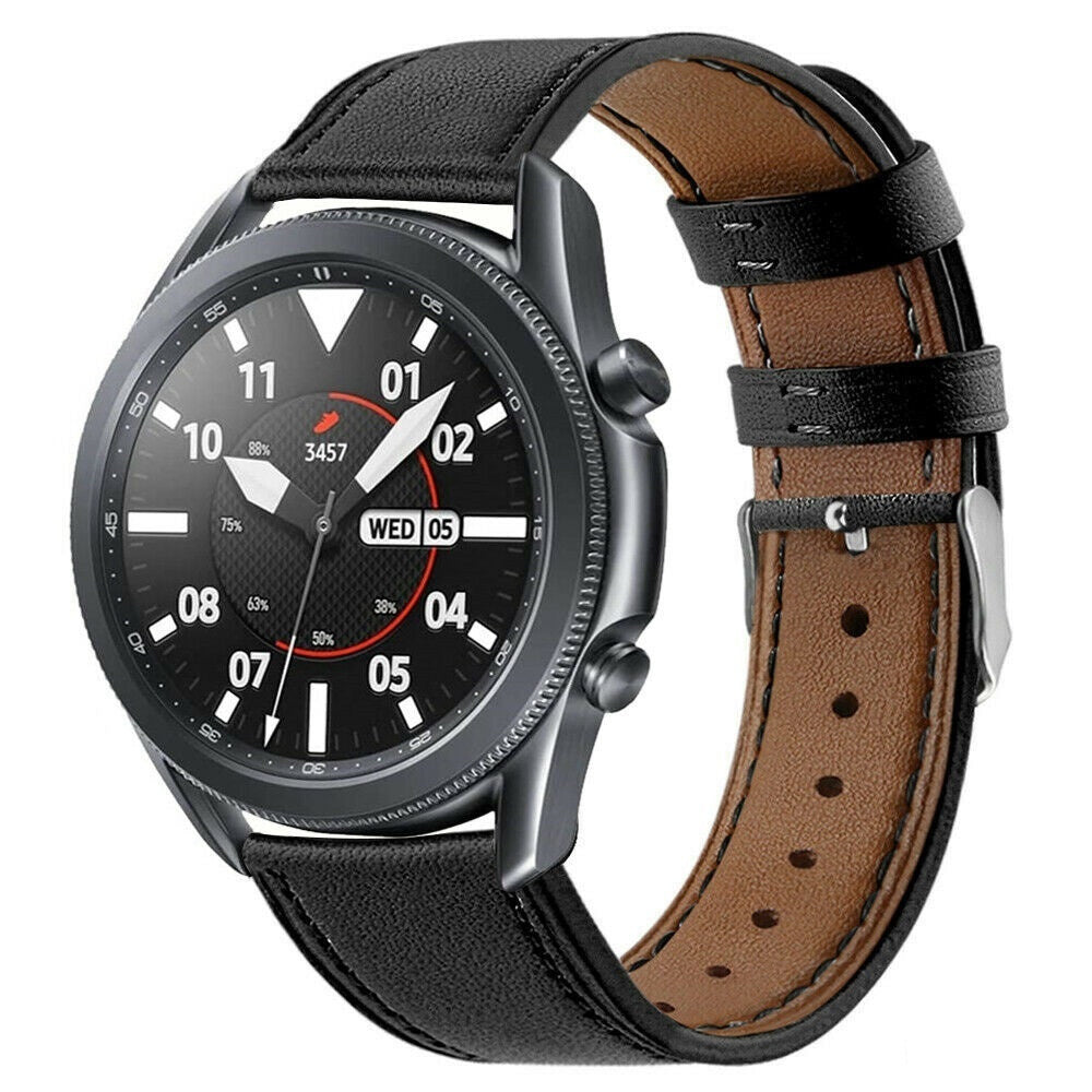 Fekete modern bőrszíj Samsung Galaxy Watch 3 45 mm-hez