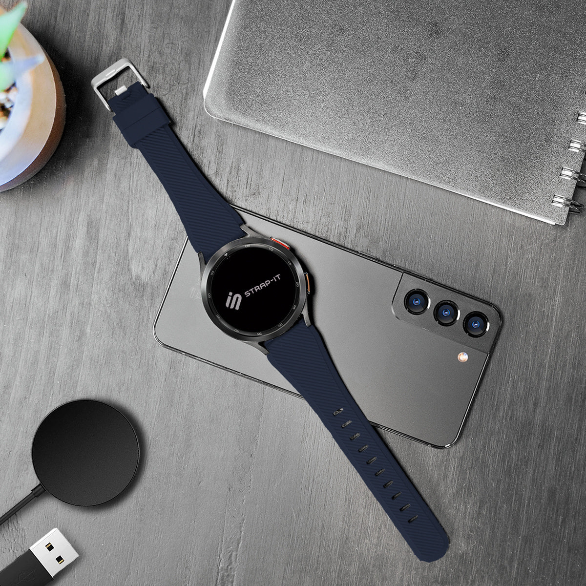Sötétkék Samsung Galaxy Watch 46 mm szilikon szíj