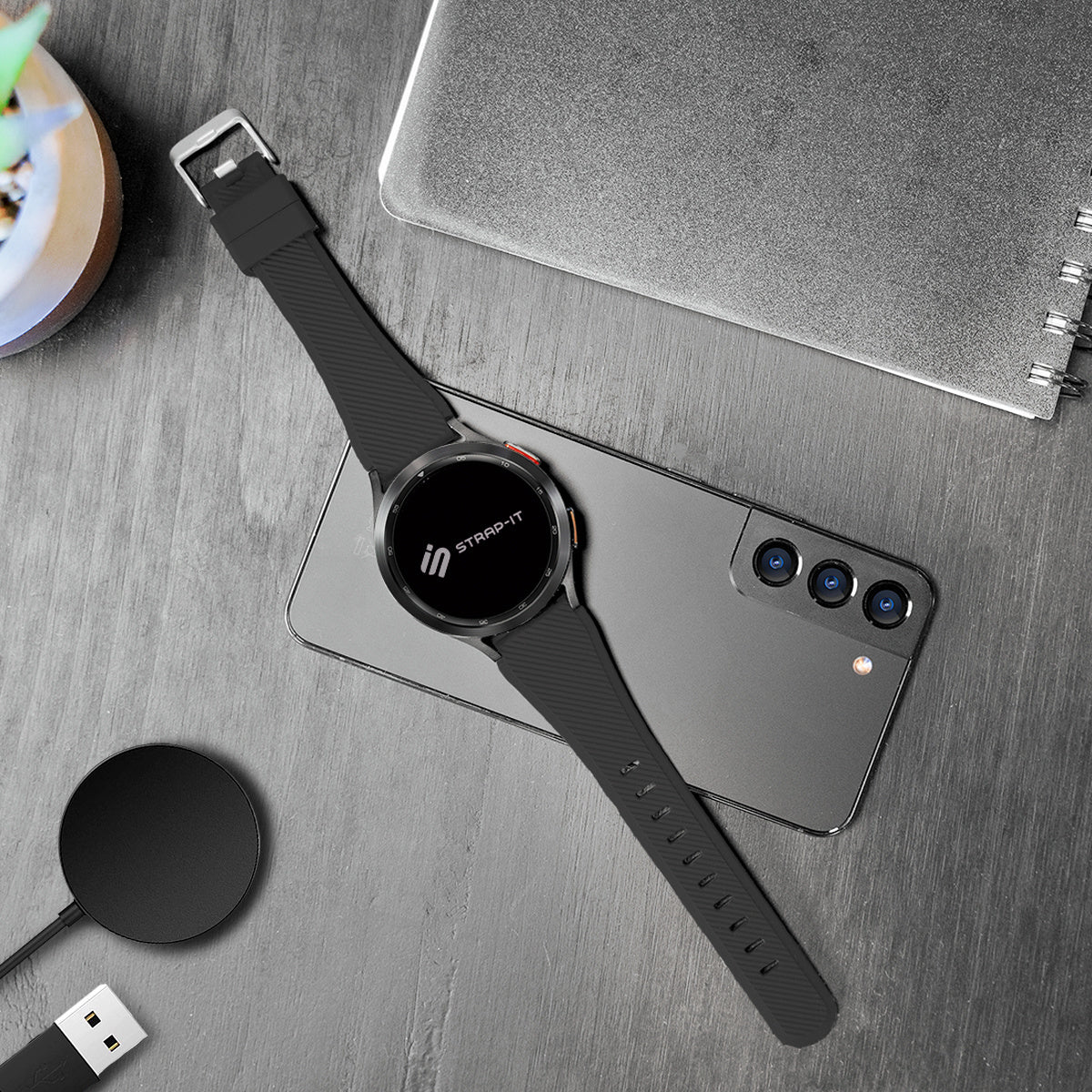Fekete szilikon szíj Samsung Galaxy Watch 46 mm-hez