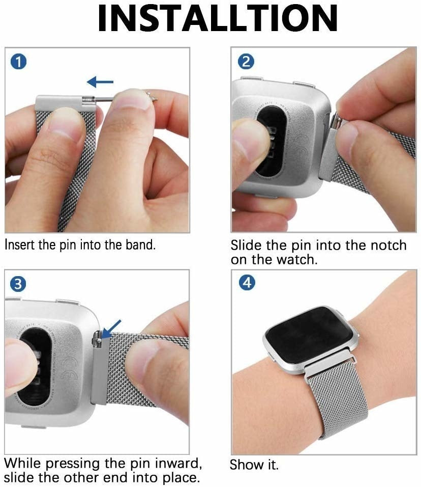 Fekete milánói szíj Fitbit Versa és Versa 2 óraszíjhoz