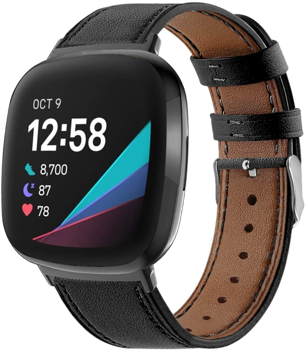 Fitbit Versa 3 bőrszíj, sima fekete cserepánt